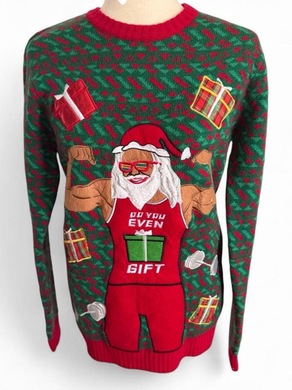 Mens Ugly Christmas Sweater Party Santa Bodybuilder Do You Even Gift Small Gym